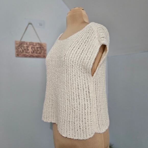 Eileen Fisher Womens Eyelash Summer Sweater Short Cap Sleeve Cream Ivory XXS - Picture 7 of 14
